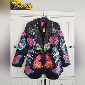Sequin Butterfly Embellished Black Jacket